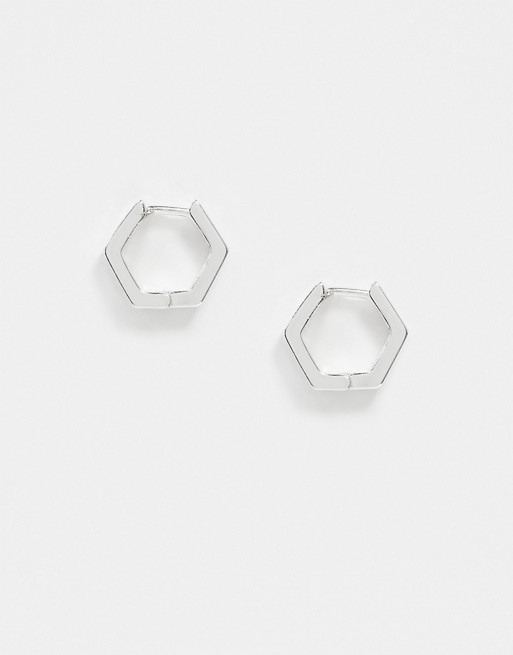 Orelia hexagon huggie hoop earrings in silver plate