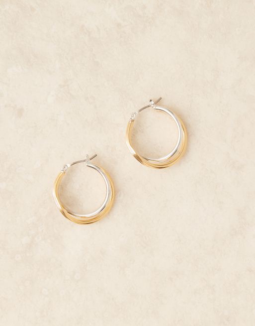  Orelia - Hoop-øreringe med sammenkædet design og belægning i 18 guld og sølv, 2 af 3