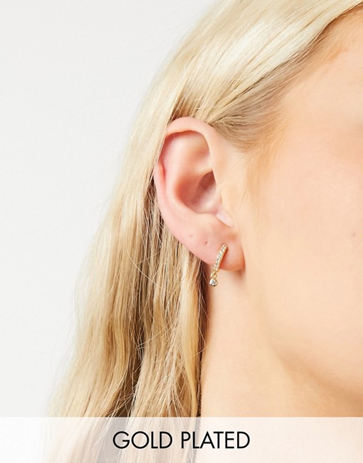 Orelia huggie hoop earrings in gold plate with crystal drop