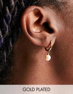 Orelia Orelia huggie hoops with pearl drop in gold plate