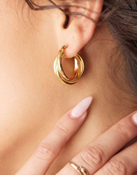 Orelia interlocking hoop earrings in 18k gold plated - view 1
