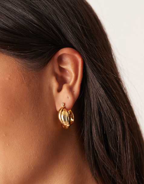 Orelia interlocking hoop earrings in 18k gold plated - view 1