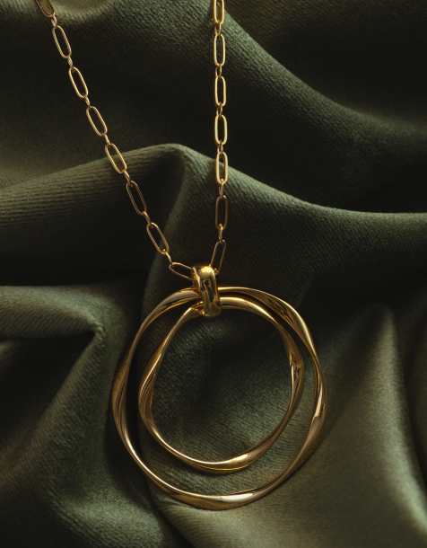 Orelia interlocking open ribbon long statement necklace in 18k gold plated - view 1