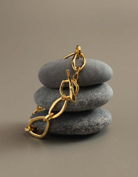 Orelia irregular link chain T-bar bracelet in 18ct gold plated - view 1