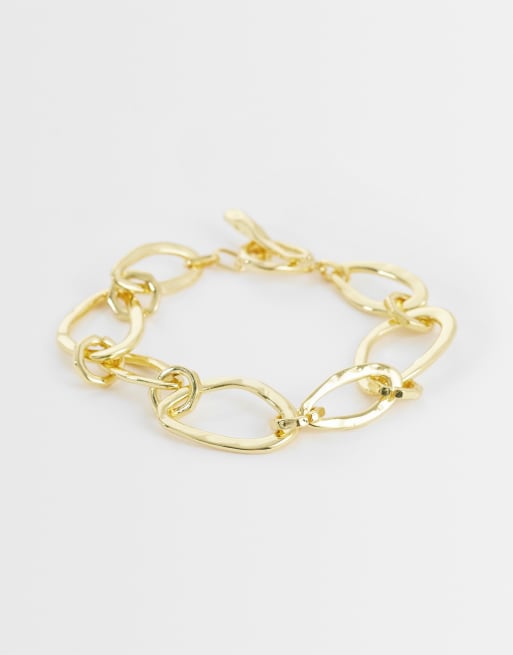 Orelia irregular link chain T-bar bracelet in 18k gold plated, 2 of 3