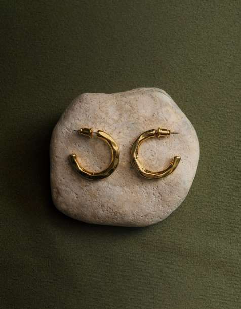 Orelia irregular mid size open hoops in 18k gold plated - view 1
