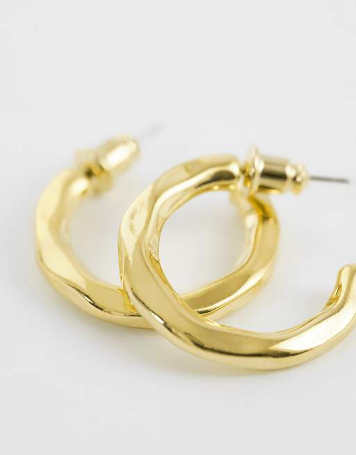 Orelia irregular mid size open hoops in 18k gold plated, 3 of 4