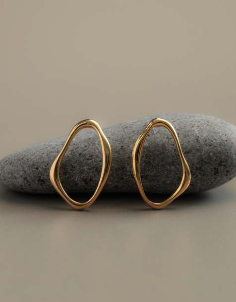 Orelia irregular open oval stud earrings in 18ct gold plated - view 1