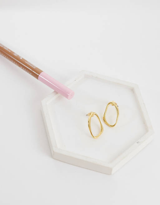 Orelia irregular open oval stud earrings in 18ct gold plated, 3 of 4