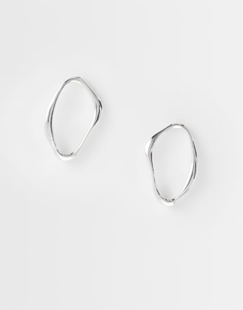 Orelia irregular open oval stud earrings in silver plated - view 1