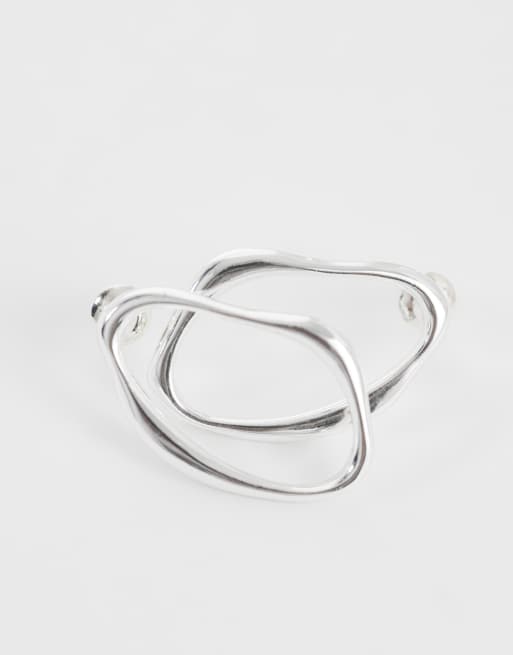 Orelia irregular open oval stud earrings in silver plated, 3 of 4
