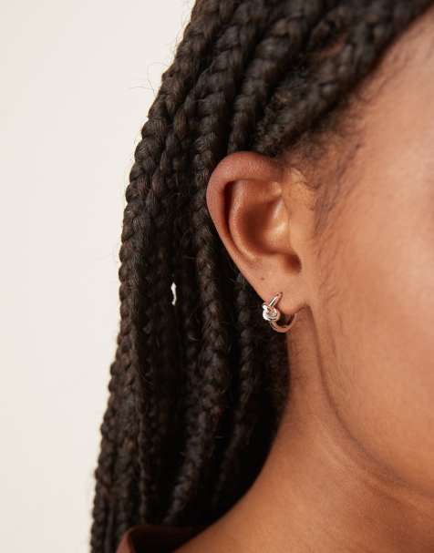Orelia knot detail huggie hoop earrings in sterling silver plated - view 1