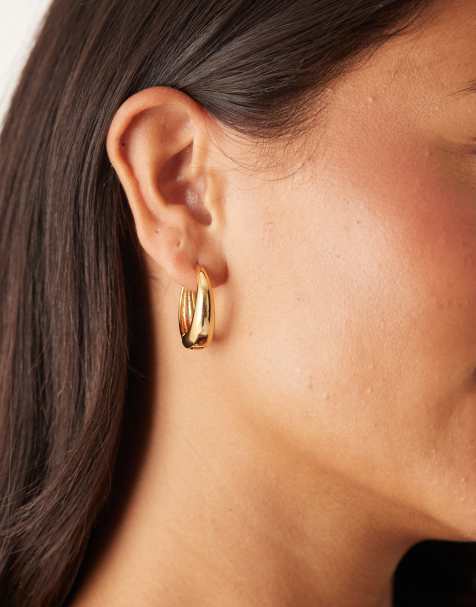 Orelia large tapered hoop earrings in 18k gold plated - view 1