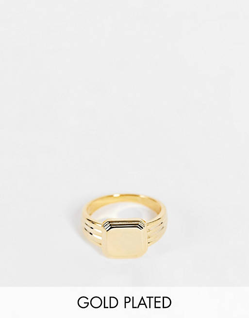 Orelia linear square signet ring in gold plate