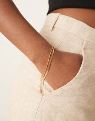 Orelia - Lot de 2 bracelets chaîne en plaqué or 18 carats avec maillons gourmette et maillons satellite-Doré