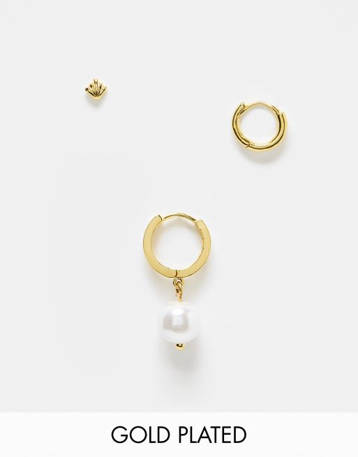 Orelia - Lot de 3 paires de boucles d'oreilles en plaqué or 18 karats avec perles et cristaux