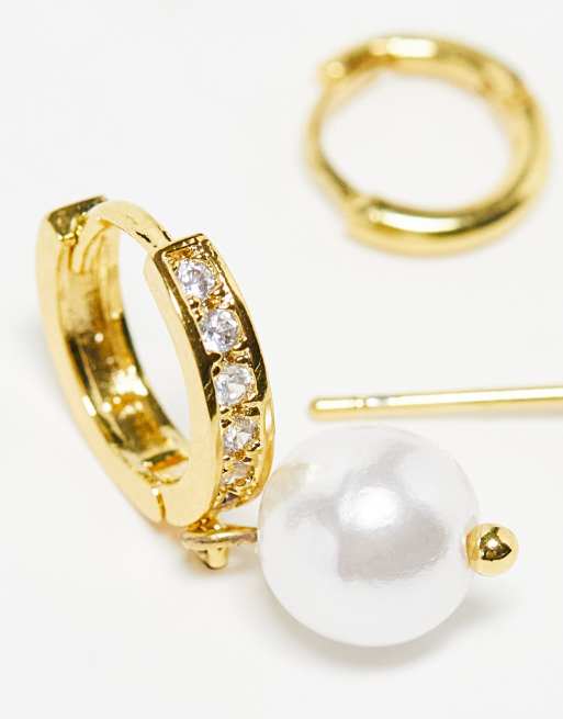Orelia - Lot de 3 paires de boucles d'oreilles en plaqué or 18 karats avec perles et cristaux, 3 de 4