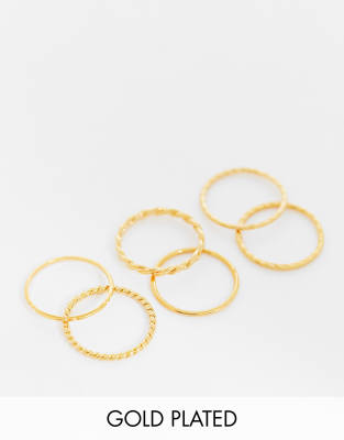 Orelia 18K gold plated rings in 6 mixed multipack  - ASOS Price Checker