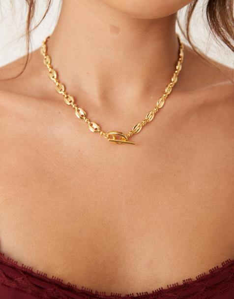 Orelia mariner chain t-bar necklace in 18k gold plated - view 1