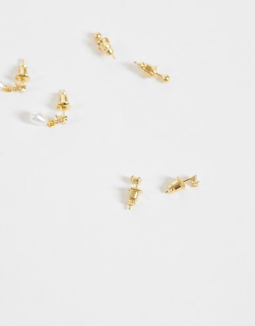Orelia micro faux pearl & star drop earring 3 pack in 18k gold plated, 3 of 5
