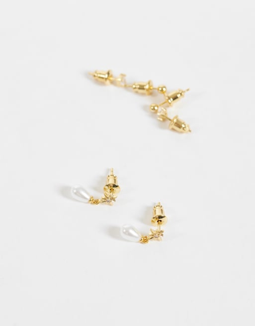 Orelia micro faux pearl & star drop earring 3 pack in 18k gold plated, 4 of 5