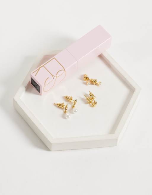 Orelia micro faux pearl & star drop earring 3 pack in 18k gold plated, 5 of 5