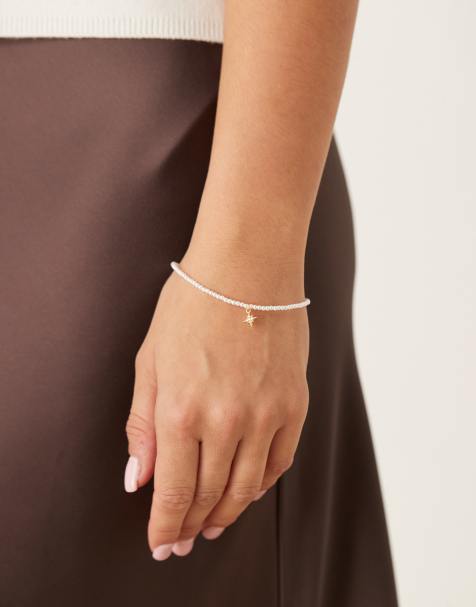Orelia micro pearl and pave starburst bracelet in gold plated - view 1