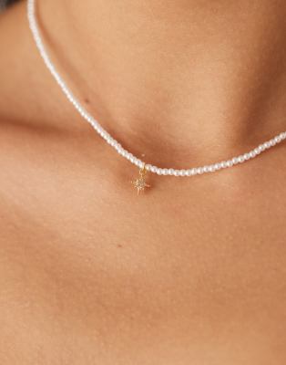 Orelia Orelia micro pearl and pave starburst necklace in gold plated