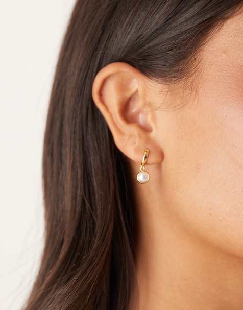 Orelia micro pearl drop earrings in 18k gold plated - view 1