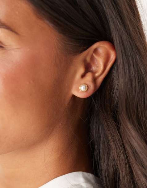 Orelia micro pearl stud earrings in 18k gold plated - view 1