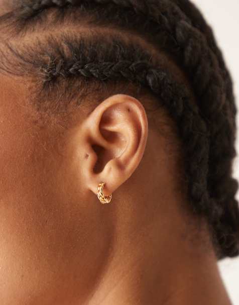 Orelia mini chain huggie hoop earrings in 18k gold plated - view 1