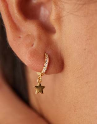 Orelia - Mini-créoles en plaqué or 18 carats serties en pavé avec étoile-Doré