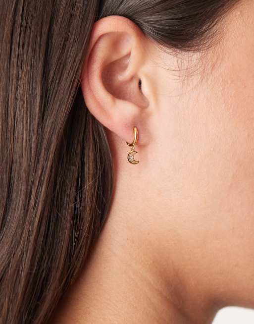 Orelia - Mini-créoles fines en plaqué or 18 carats avec lunes serties en pavé