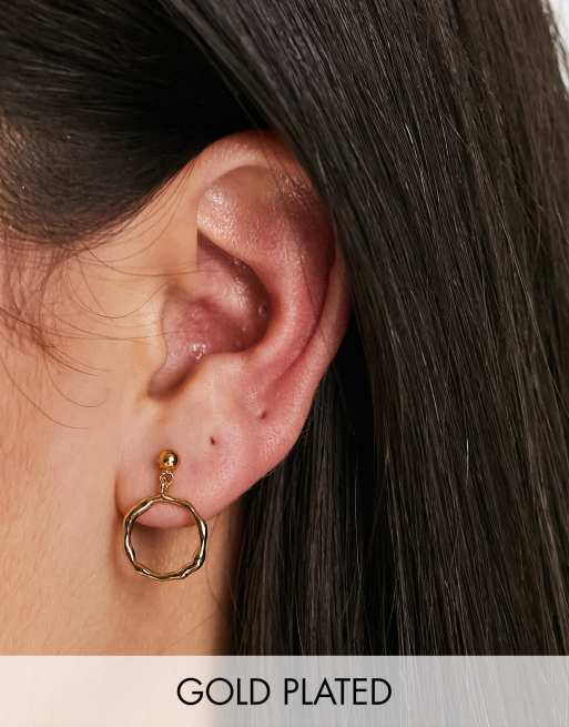 Orelia mini open circle drop stud earrings in gold plate