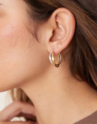 Orelia Orelia mixed plate interlocking hoop earrings in 18k gold and silver plated-Multi