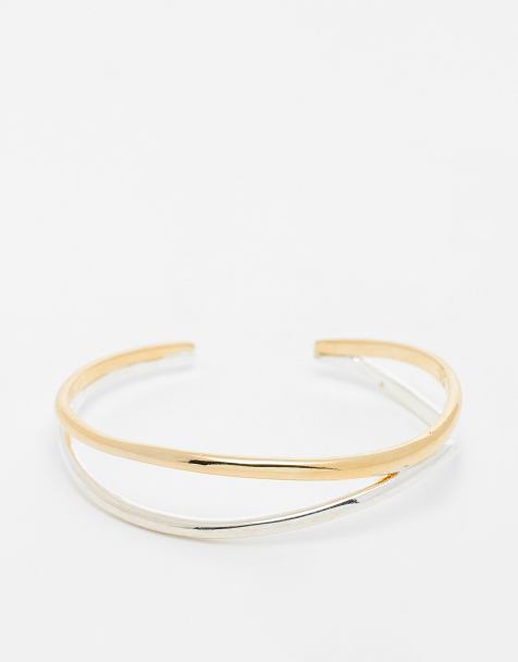 Orelia mixed plate open cuff in 18k gold and silver plated - view 1