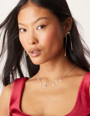 Orelia Orelia mixed starburst charm necklace in sterling silver plated