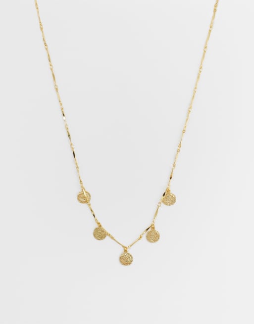 Orelia molten coin multi charp drop necklace in 18ct gold plated, 2 of 4
