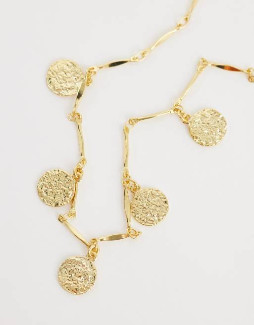 Orelia molten coin multi charp drop necklace in 18ct gold plated, 3 of 4