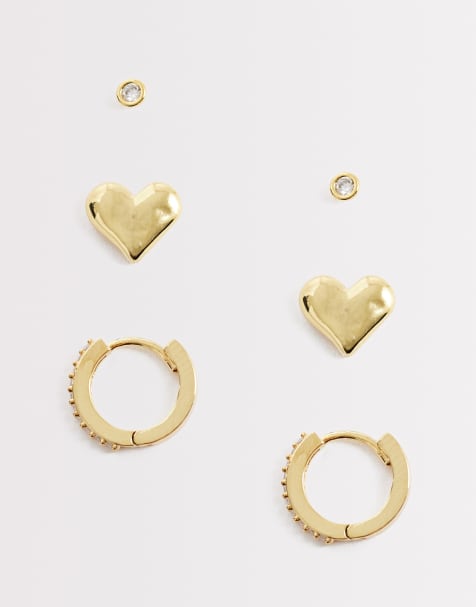 Orelia molten heart and pave hoop earrings pack in 18k gold plated - view 1