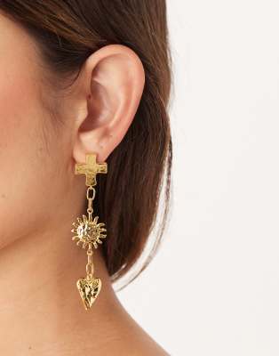 Orelia Orelia molten statement charm drop earrings in 18k gold plated