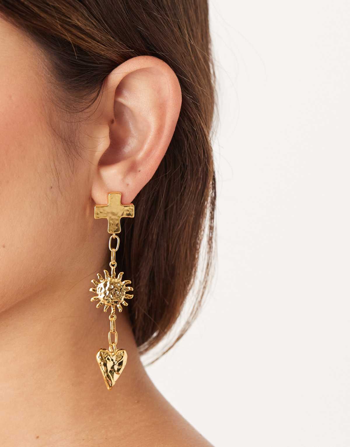 Orelia molten statement charm drop earrings in 18k gold plated