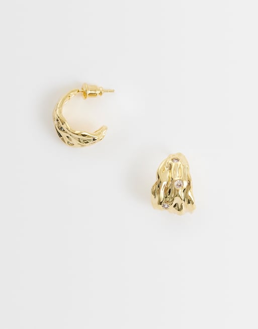 Orelia molten tapered crystal half hoops in 18k gold plated , 2 of 4