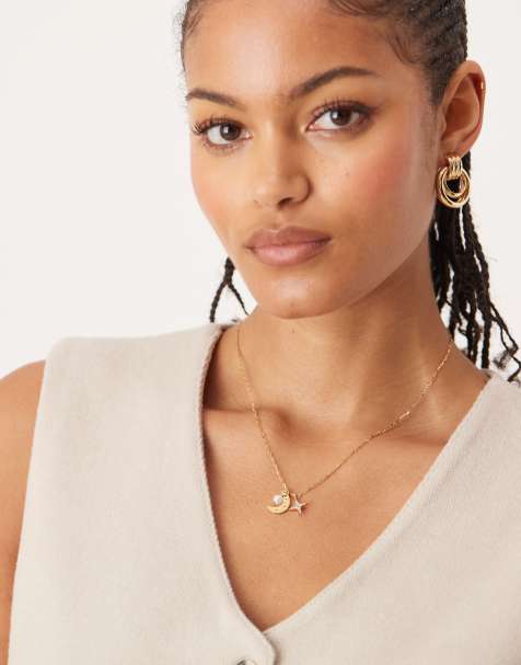 Orelia moon and crystal star cluster necklace in 18k gold plated - view 1