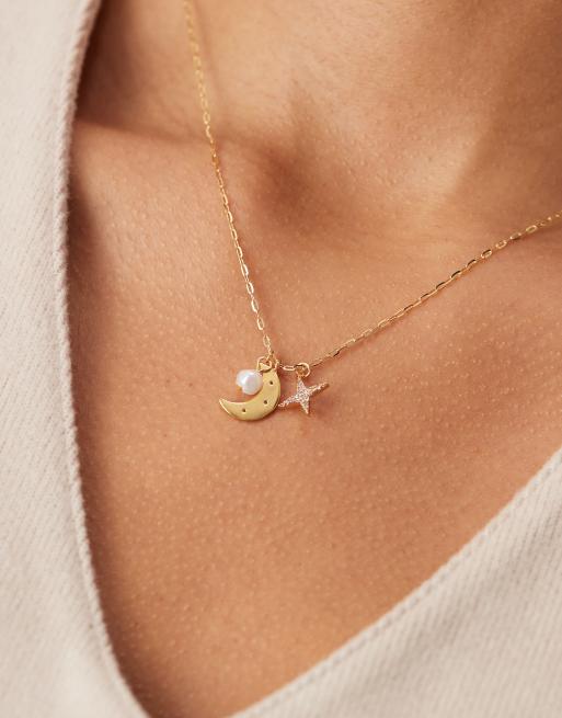 Orelia moon and crystal star cluster necklace in 18k gold plated
