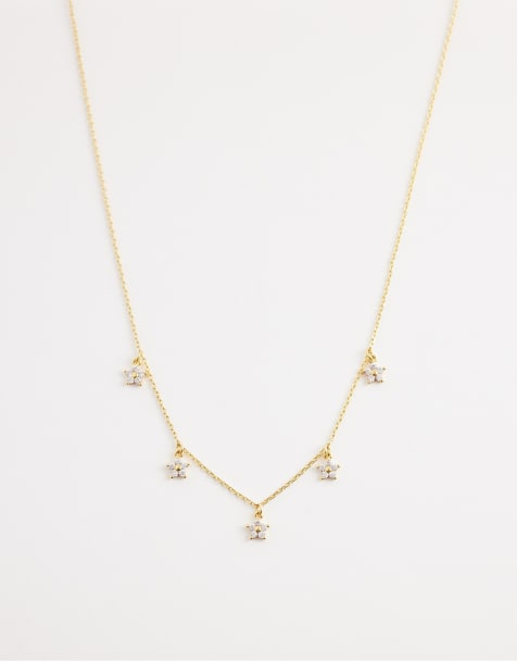 Orelia multi crystal flower necklace in 18k gold plated - view 1