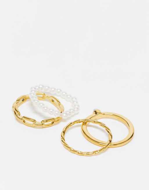 Orelia - Multipakke med ringe med perler og kædeled forgyldt med 18 karat, 2 af 4