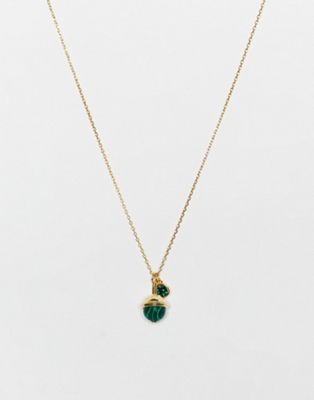 Orelia necklace with semi-precious malachite stone in gold plate