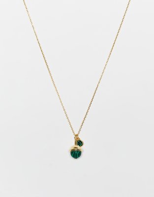 Orelia Orelia necklace with semi-precious malachite stone in gold plate