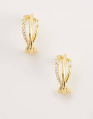 Orelia - Ohrstecker mit 18-Karat-Vergoldung, dreifacher Creolen-Optik und gemischtem Pavé-Design-Goldfarben